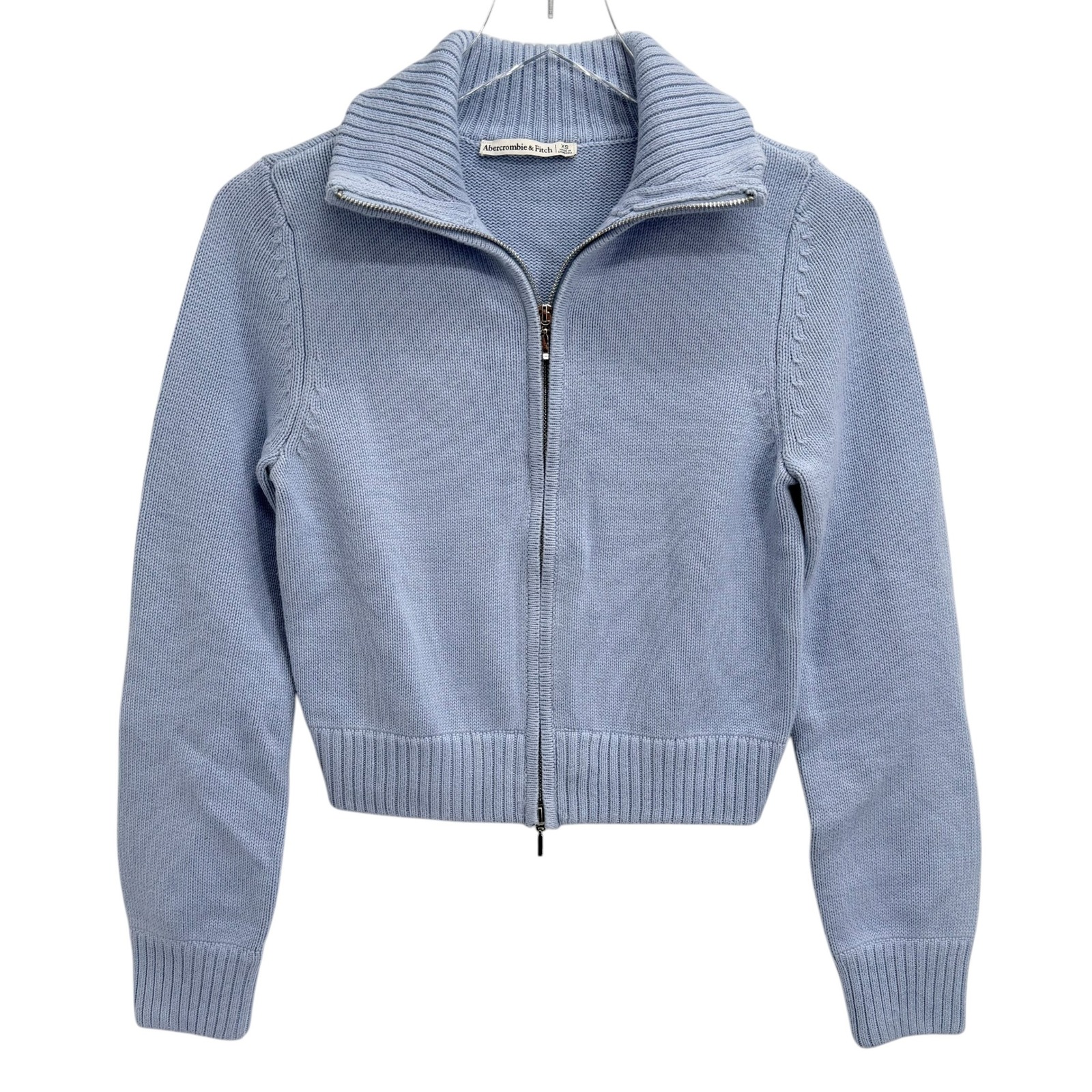 Abercrombie & Fitch Double Zipper Cardigan Xs Baby Blue Cropped Knit Sweater